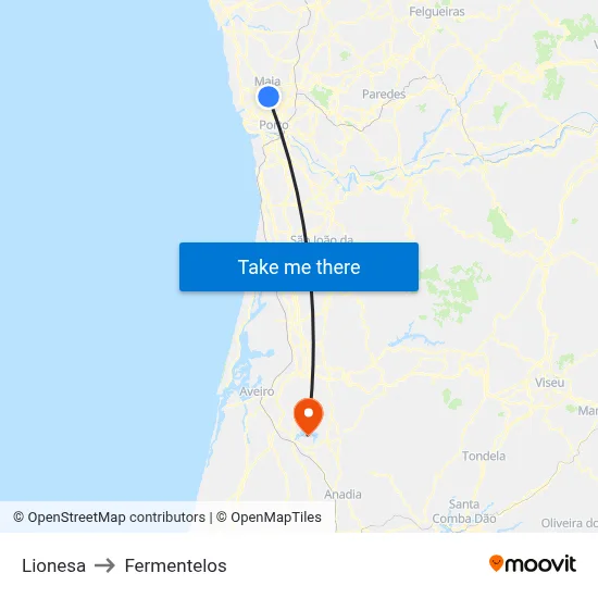 Lionesa to Fermentelos map