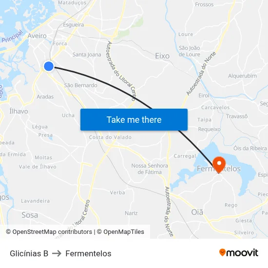 Glicínias B to Fermentelos map