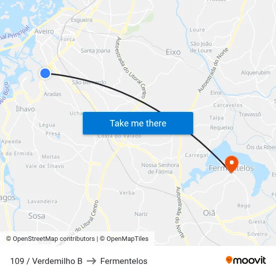 109 / Verdemilho B to Fermentelos map