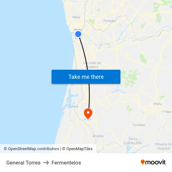 General Torres to Fermentelos map