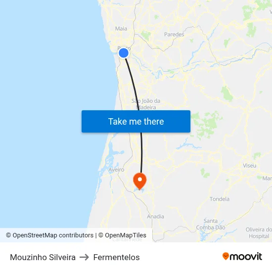 Mouzinho Silveira to Fermentelos map