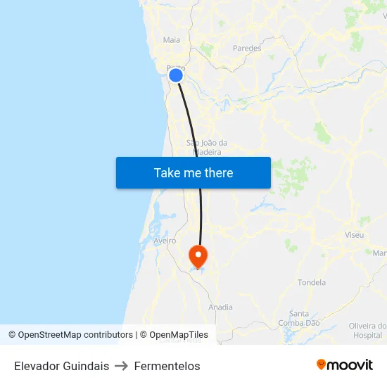 Elevador Guindais to Fermentelos map