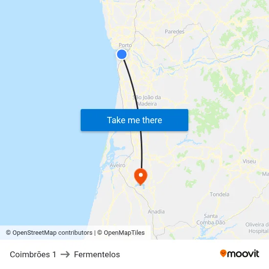 Coimbrões 1 to Fermentelos map