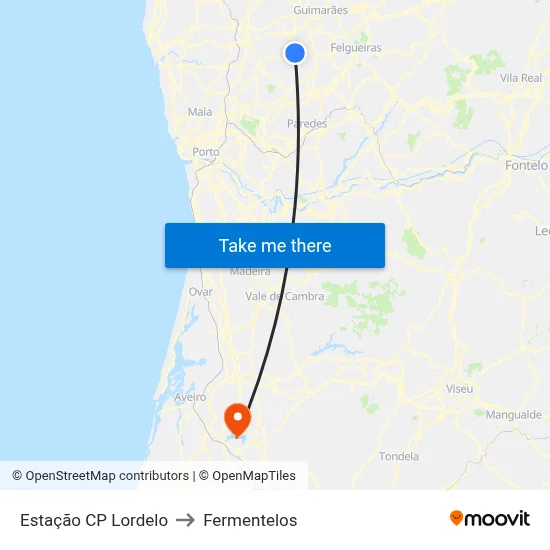 Estação CP Lordelo to Fermentelos map