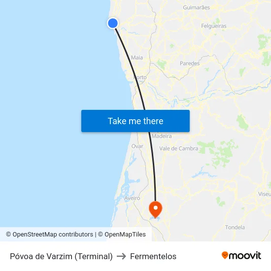 Póvoa de Varzim (Terminal) to Fermentelos map