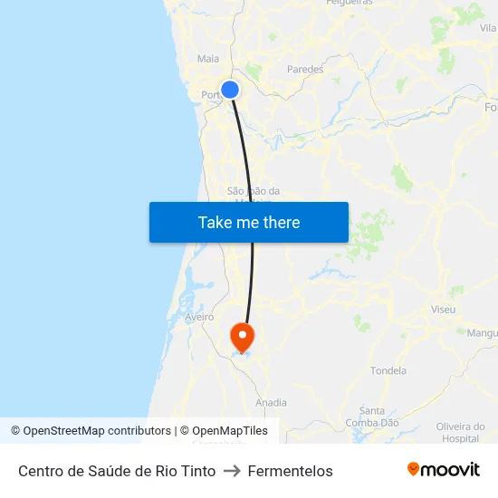 Centro de Saúde de Rio Tinto to Fermentelos map