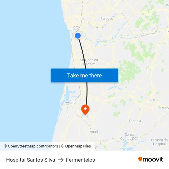 Hospital Santos Silva to Fermentelos map