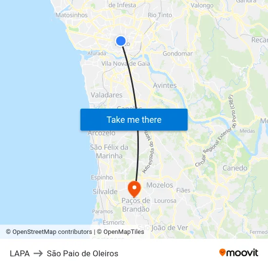 LAPA to São Paio de Oleiros map