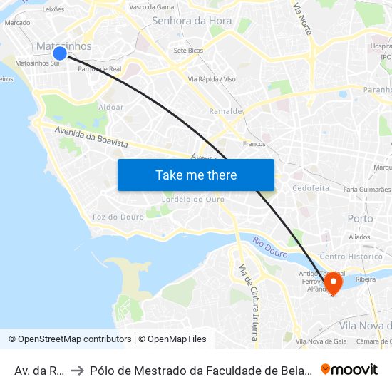 Av. da República to Pólo de Mestrado da Faculdade de Belas-Artes da Universidade do Porto map