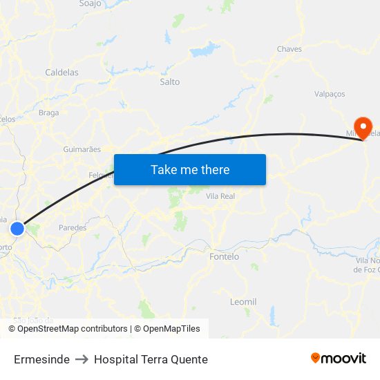 Ermesinde to Hospital Terra Quente map