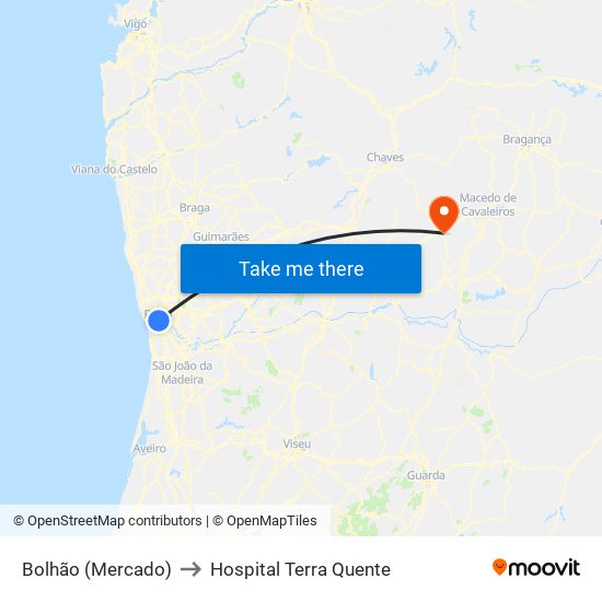 Bolhão (Mercado) to Hospital Terra Quente map