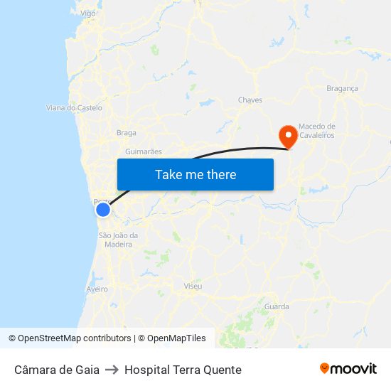 Câmara de Gaia to Hospital Terra Quente map