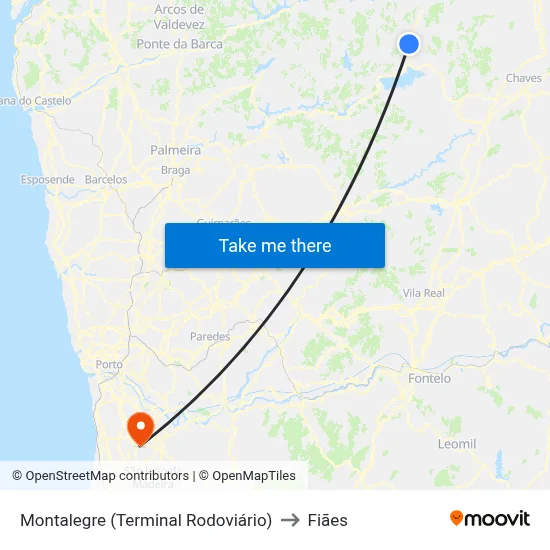 Montalegre (Terminal Rodoviário) to Fiães map