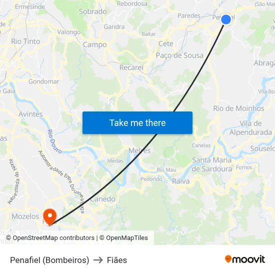 Penafiel (Bombeiros) to Fiães map