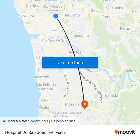 Hospital De São João to Fiães map