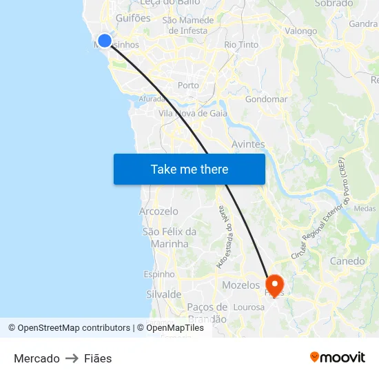 Mercado to Fiães map