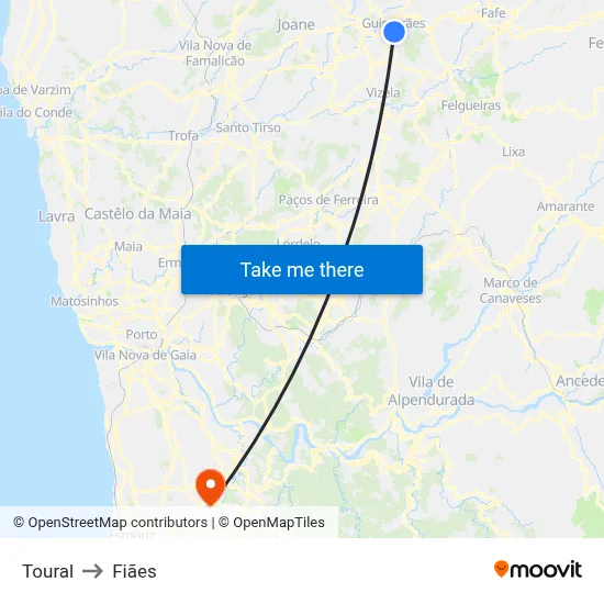 Toural to Fiães map