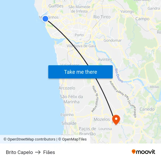 Brito Capelo to Fiães map