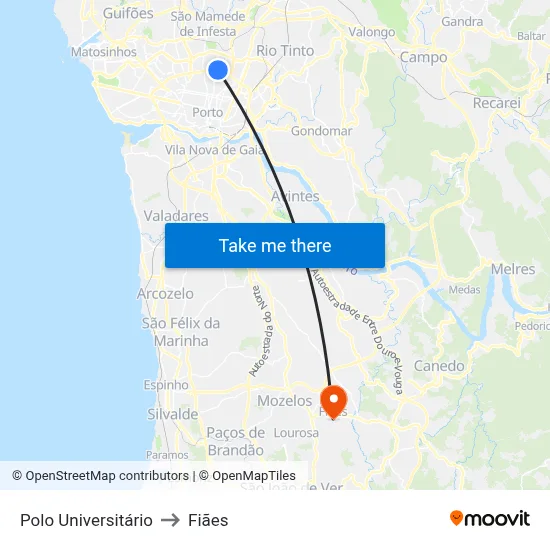 Polo Universitário to Fiães map