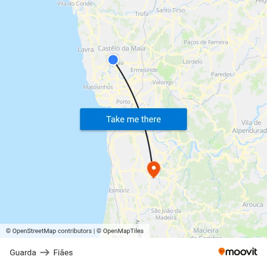 Guarda to Fiães map