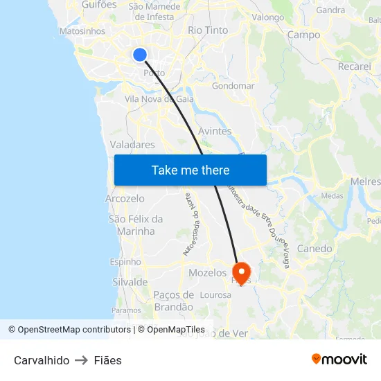 Carvalhido to Fiães map