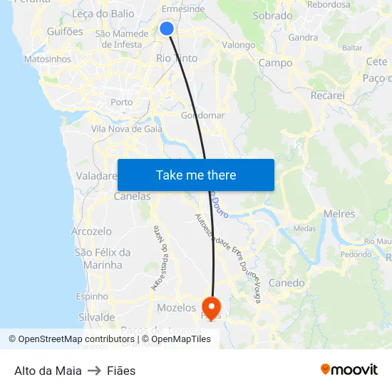 Alto da Maia to Fiães map