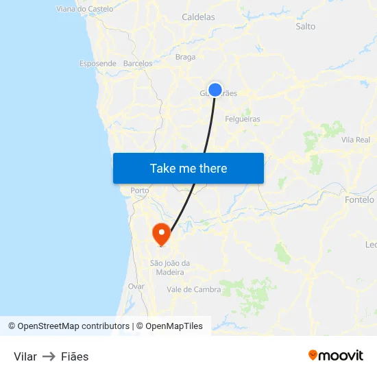 Vilar to Fiães map