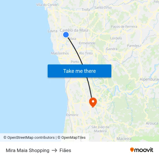 Mira Maia Shopping to Fiães map