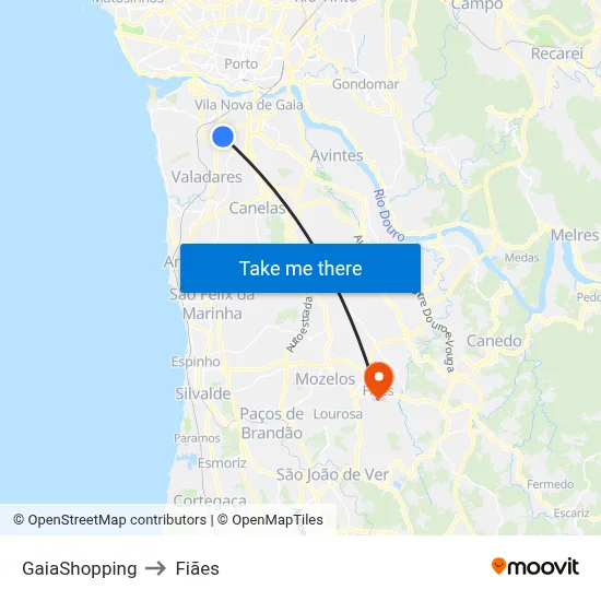 GaiaShopping to Fiães map