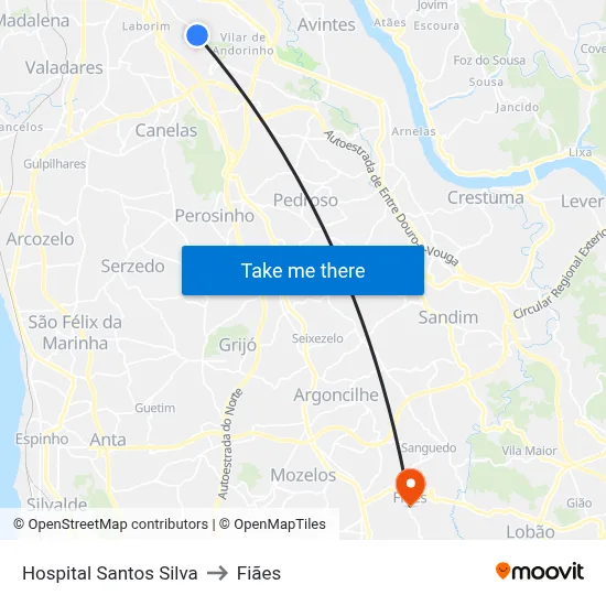 Hospital Santos Silva to Fiães map