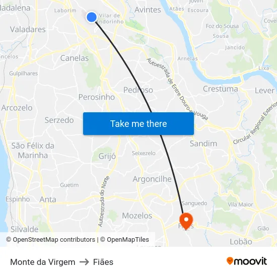 Monte da Virgem to Fiães map