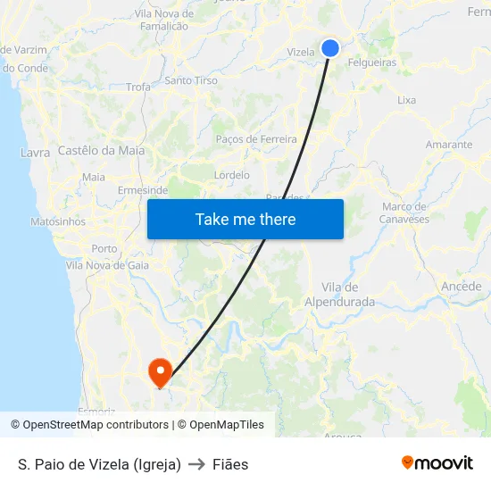 S. Paio de Vizela (Igreja) to Fiães map