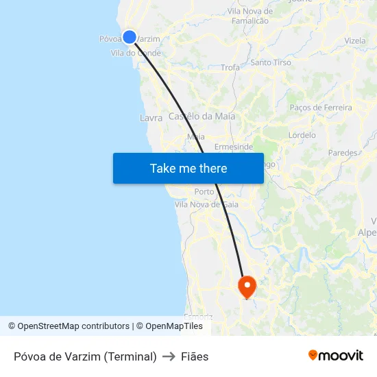 Póvoa de Varzim (Terminal) to Fiães map
