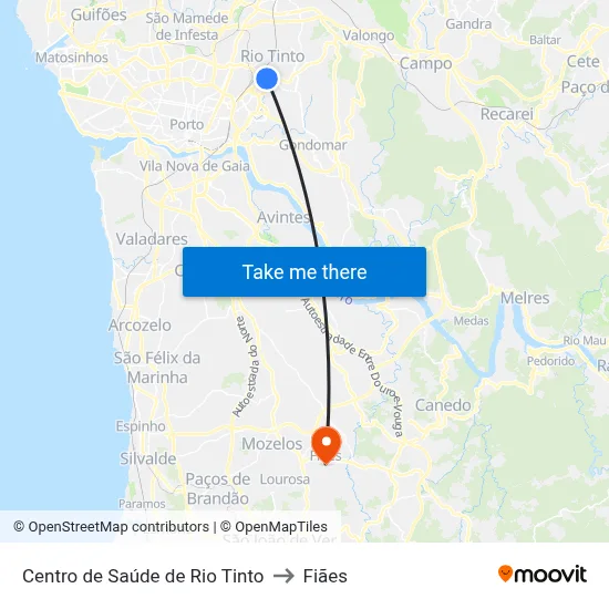 Centro de Saúde de Rio Tinto to Fiães map