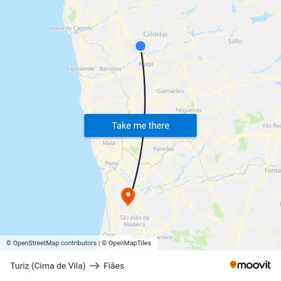 Turiz (Cima de Vila) to Fiães map