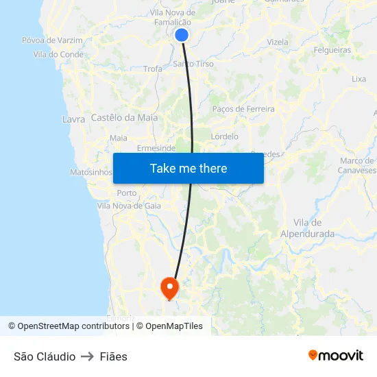 São Cláudio to Fiães map