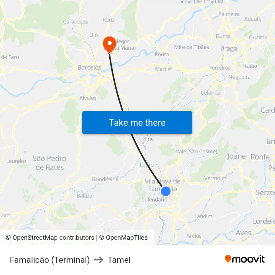 Famalicão (Terminal) to Tamel map