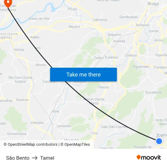 São Bento to Tamel map