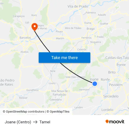 Joane (Centro) to Tamel map