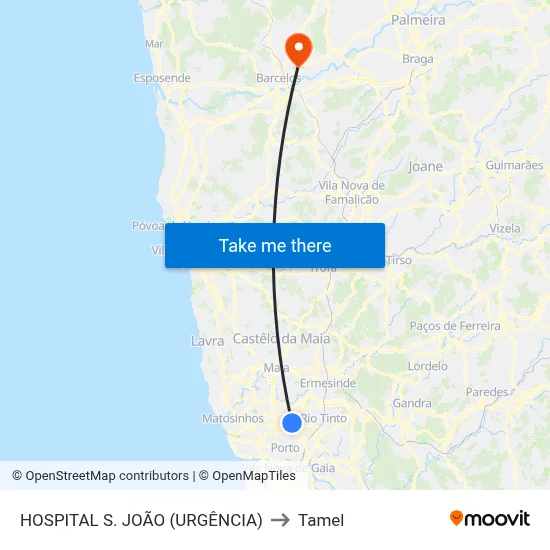 HOSPITAL S. JOÃO (URGÊNCIA) to Tamel map