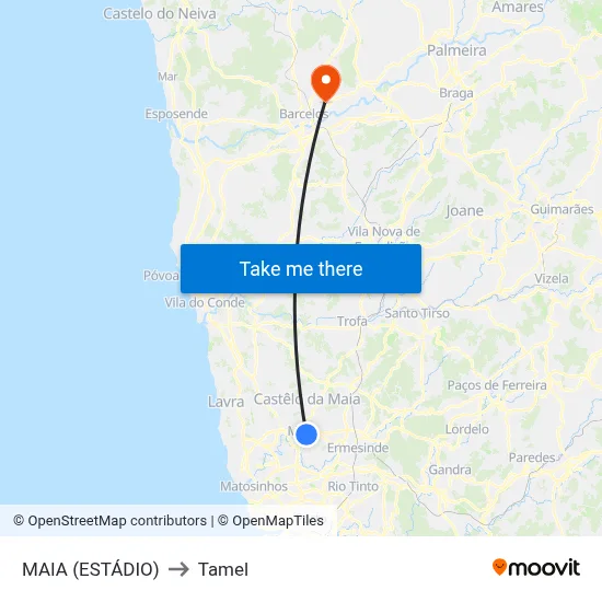 MAIA (ESTÁDIO) to Tamel map