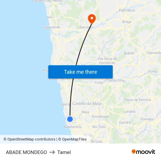 ABADE MONDEGO to Tamel map
