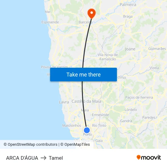 ARCA D'ÁGUA to Tamel map