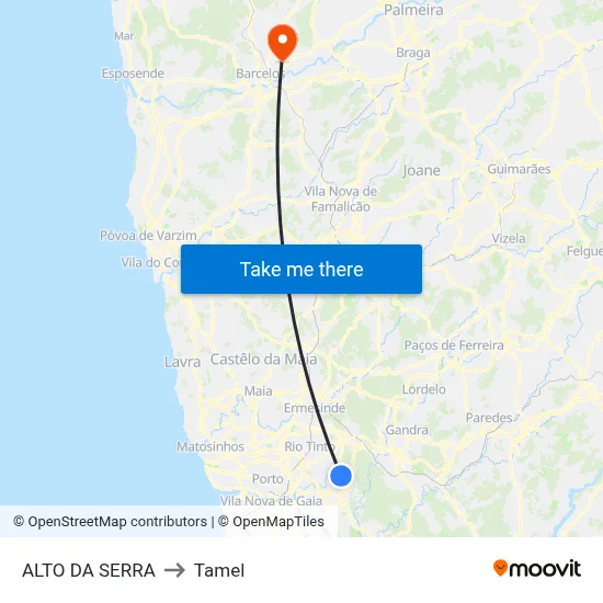 ALTO DA SERRA to Tamel map