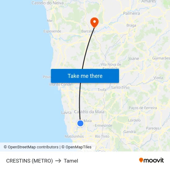 CRESTINS (METRO) to Tamel map