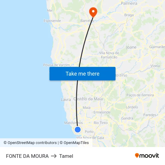 FONTE DA MOURA to Tamel map