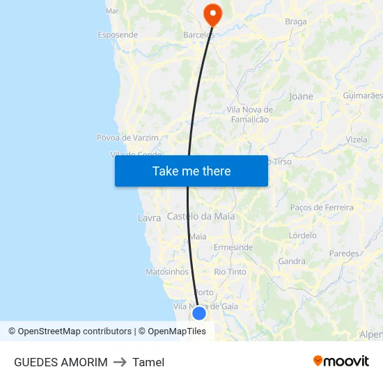 GUEDES AMORIM to Tamel map