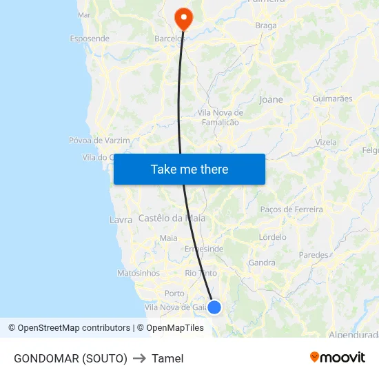 GONDOMAR (SOUTO) to Tamel map