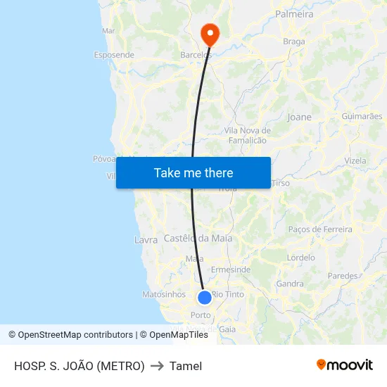HOSP. S. JOÃO (METRO) to Tamel map