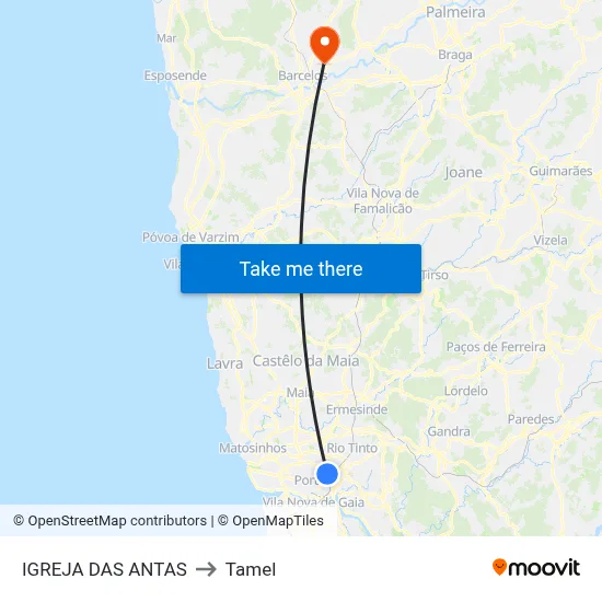 IGREJA DAS ANTAS to Tamel map